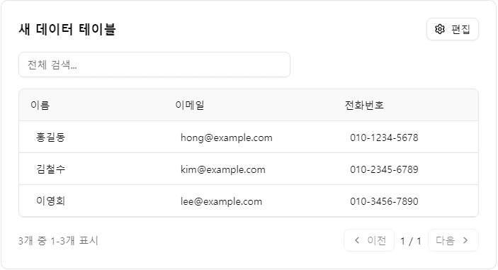 데이터 테이블 생성